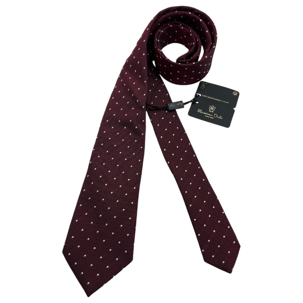 🆕MASSIMO DUTTI Burgundy Polka Dot Silk Blend LUXURY Tie ITALY